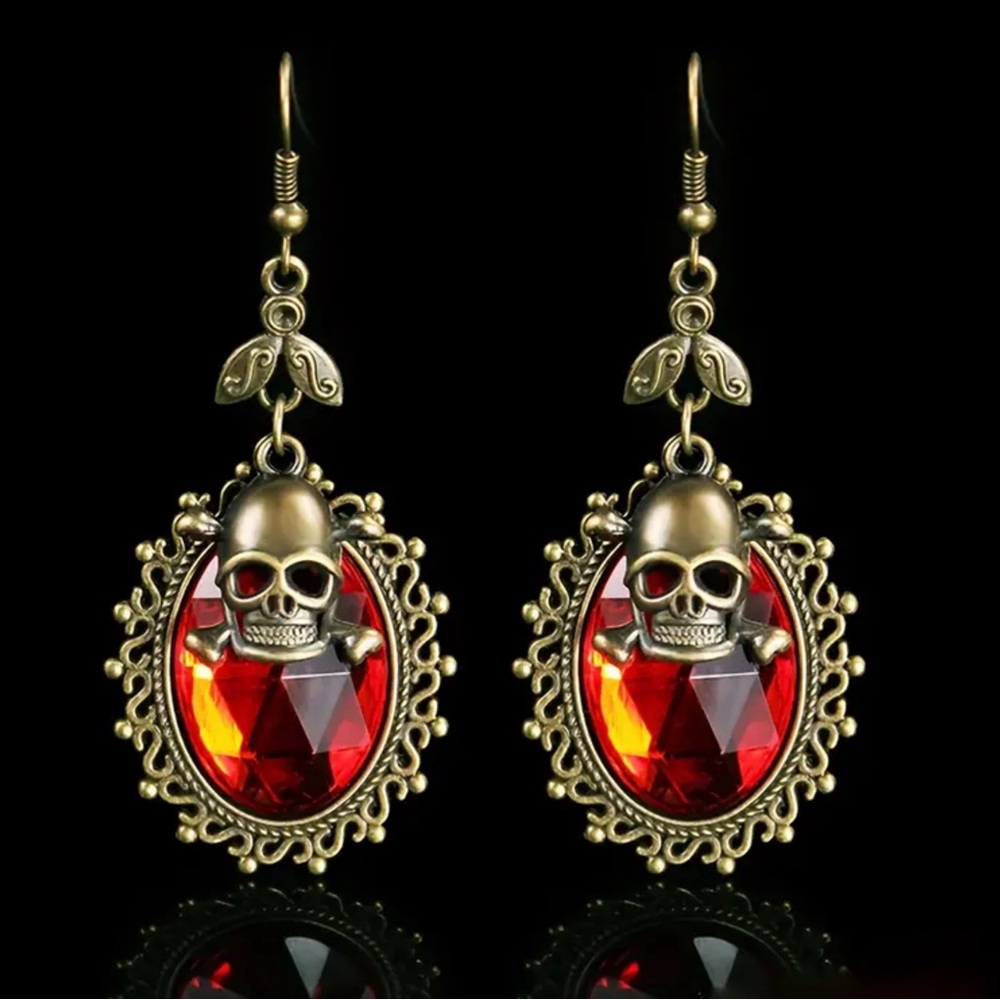 Skull & Crystal Dangle Earrings Vintage Inspired
